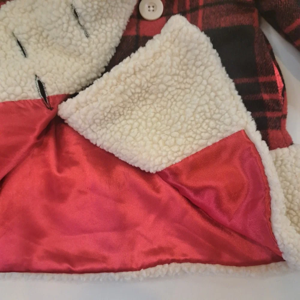 Penelope Mack Baby 18 Months Buffalo Plaid Wool Blend Coat Sherpa Trim‎ Red
